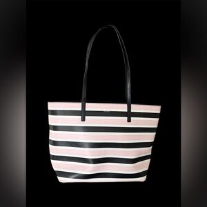 kate spade Black, Pink & White Striped Leather Tote